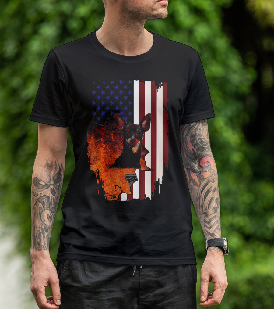 Miniature Pinscher American Flag Patriotic 4th Of July USA T-Shirt