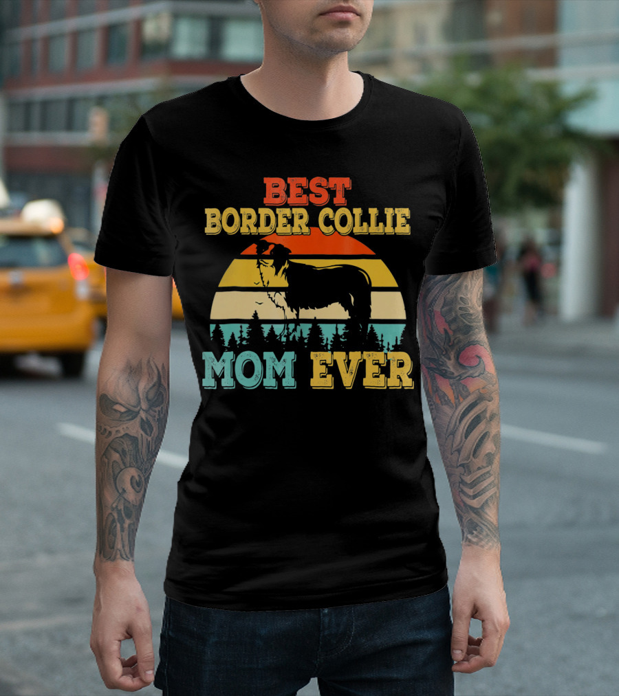 Best Border Collie Mom Ever Vintage Retro Sunset T-Shirt