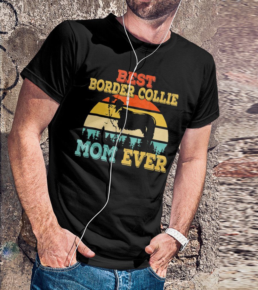 Best Border Collie Mom Ever Vintage Retro Sunset T-Shirt