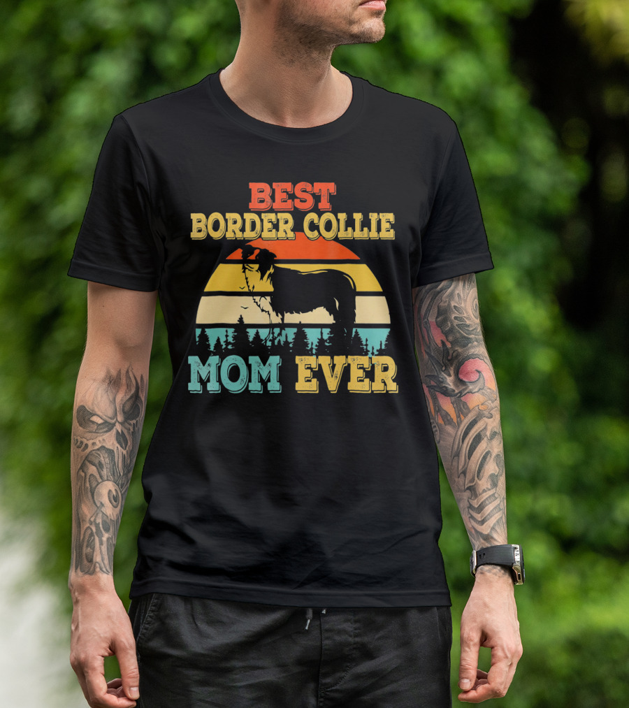 Best Border Collie Mom Ever Vintage Retro Sunset T-Shirt