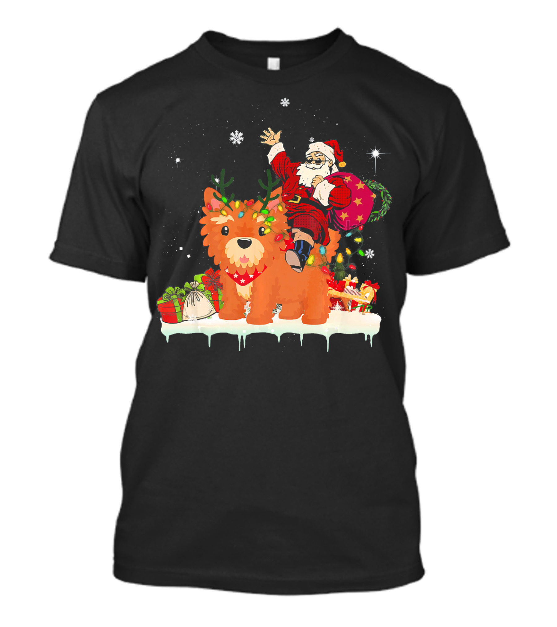 Santa Claus Riding Yorkie Festive Christmas Wonderland T-Shirt
