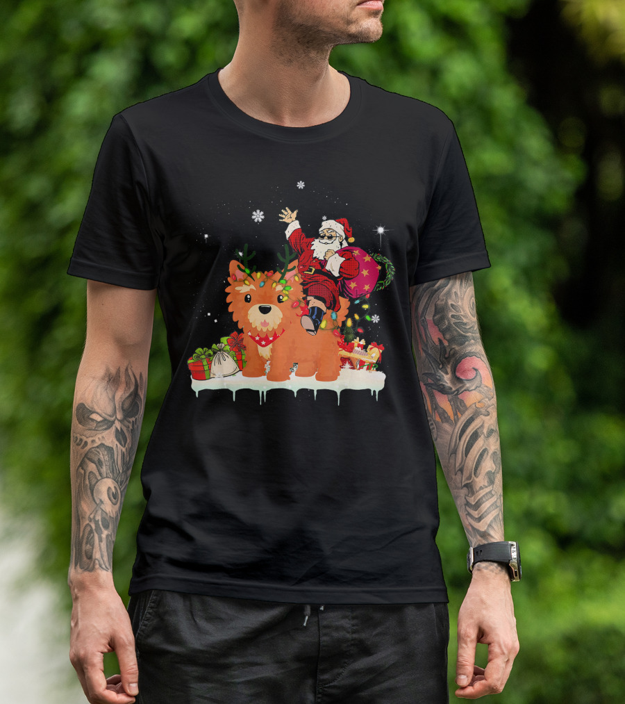 Santa Claus Riding Yorkie Festive Christmas Wonderland T-Shirt