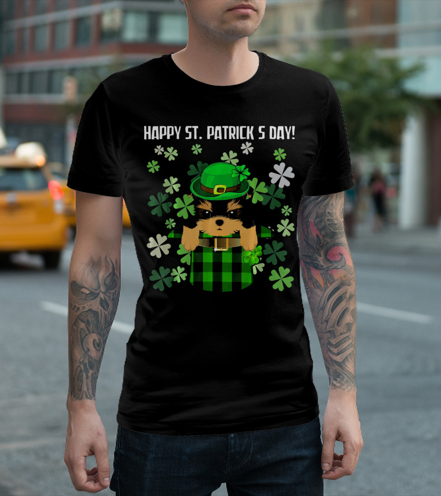 Happy St. Patrick's Day Yorkshire Terrier With Shamrocks T-Shirt