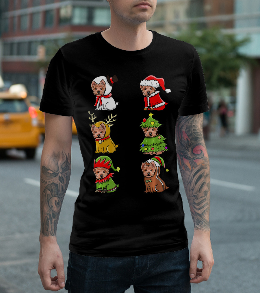Tee89s Yorkshire Terrier Christmas Snowman Santa Reindeer Tree Elf Gingerbread T-Shirt