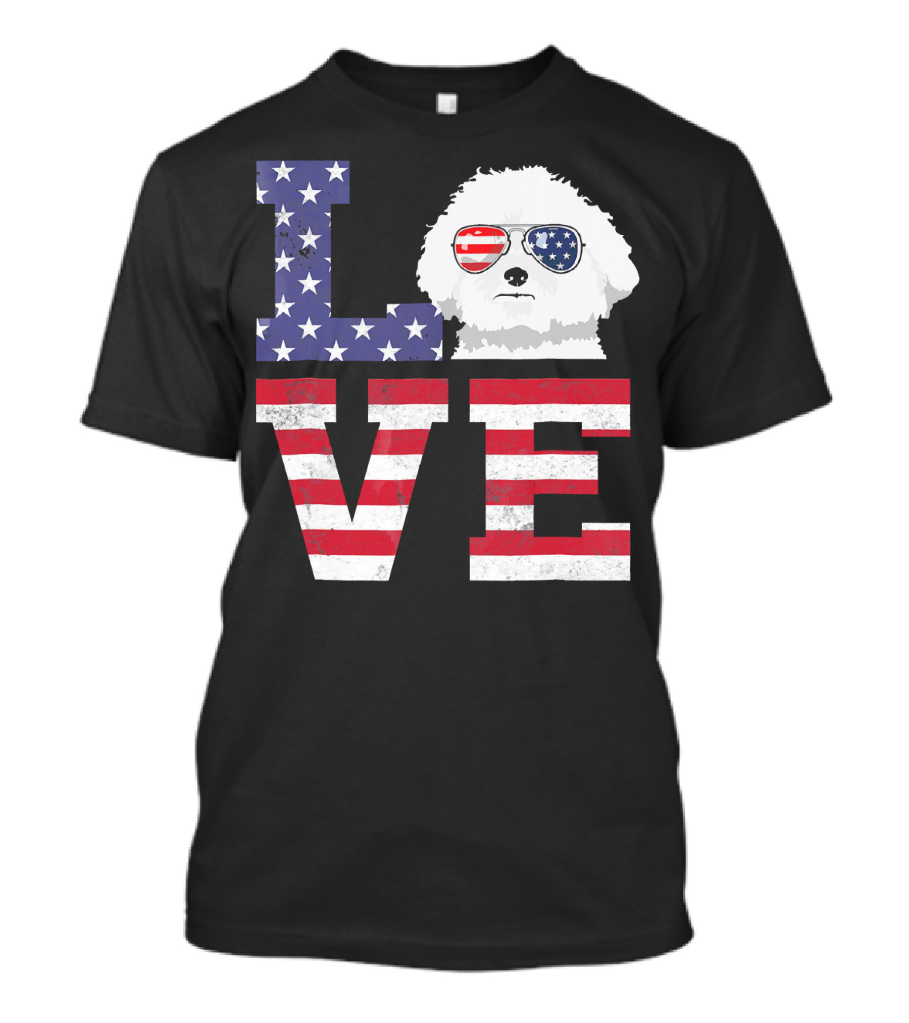 Love Bichon Frise American Flag Stars And Stripes Sunglasses T-Shirt