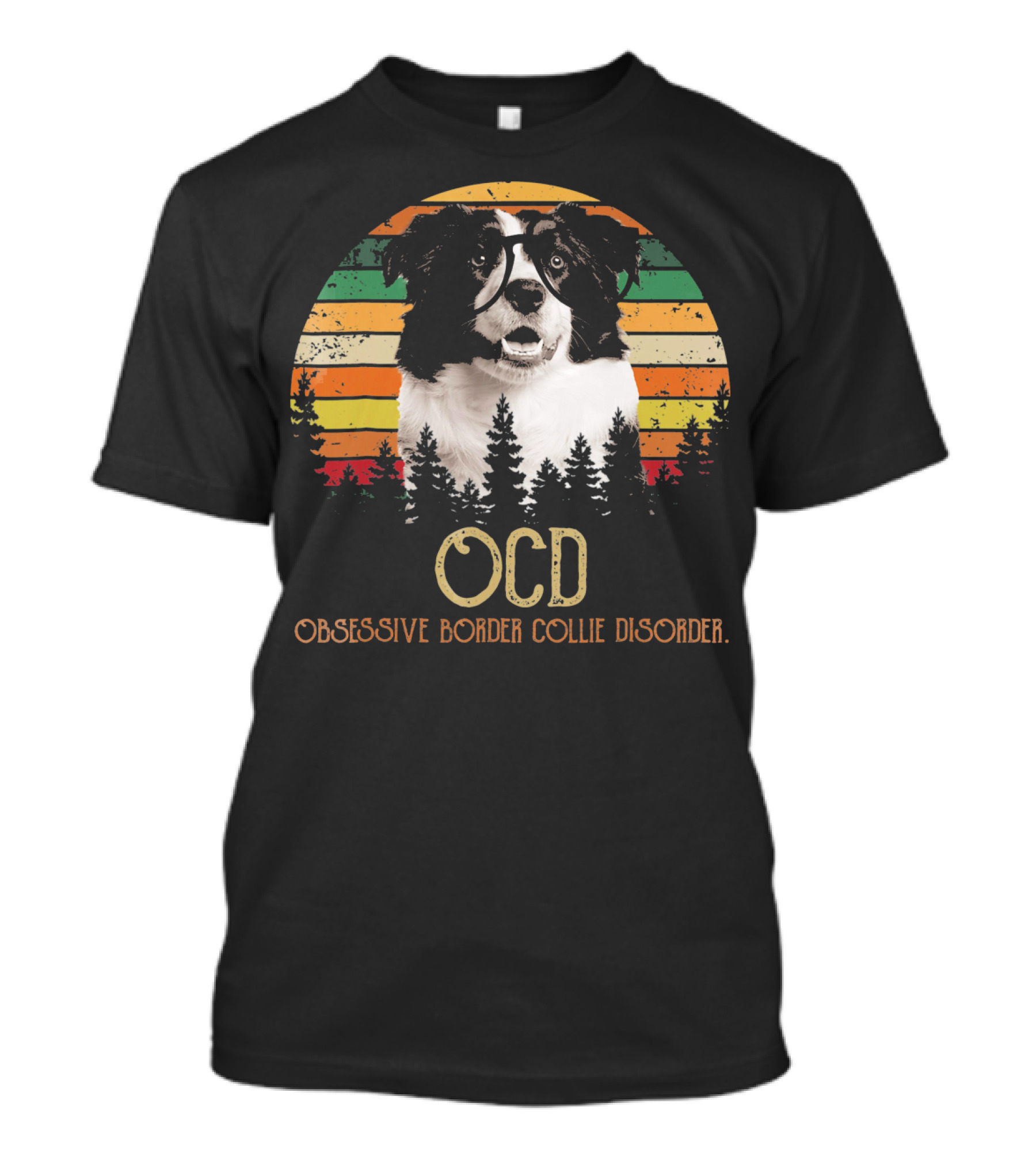 OCD Obsessive Border Collie Disorder Vintage Sunset T-Shirt