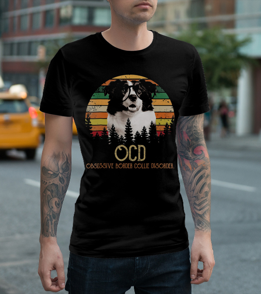 OCD Obsessive Border Collie Disorder Vintage Sunset T-Shirt
