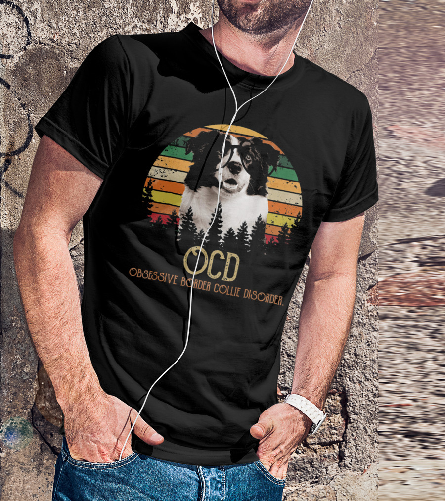 OCD Obsessive Border Collie Disorder Vintage Sunset T-Shirt