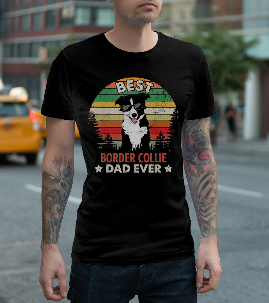 Best Border Collie Dad Ever Retro T-Shirt