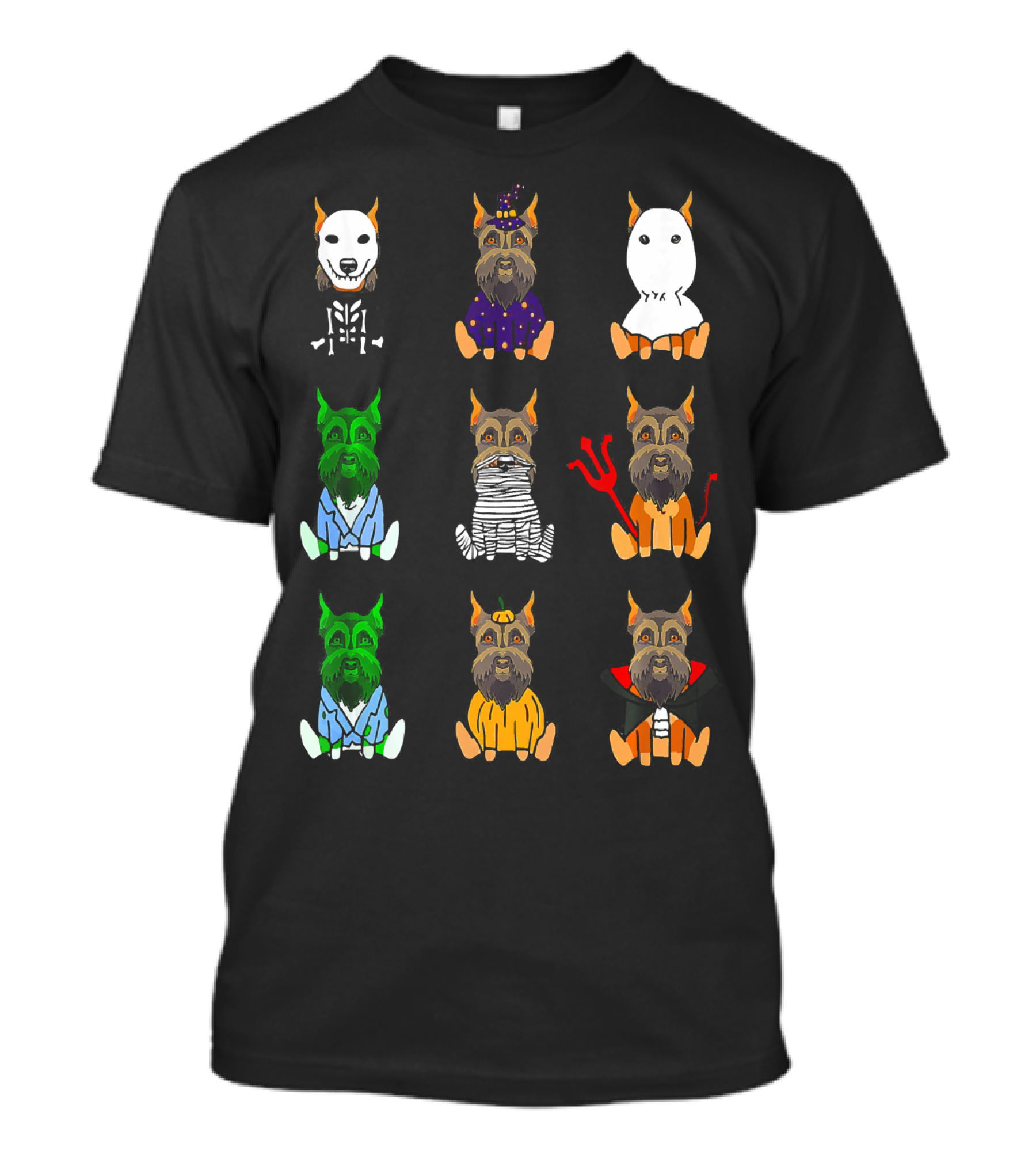 Giant Schnauzer Halloween Skeleton Witch Ghost Frankenstein Mummy Devil Pumpkin Vampire T-Shirt