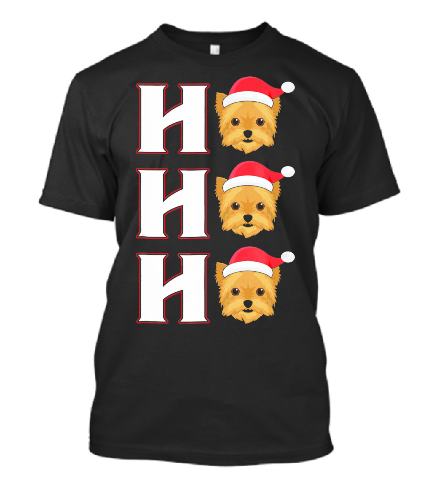 Ho Ho Ho Santa Hat Funny Yorkie Christmas Dog Holiday T-Shirt