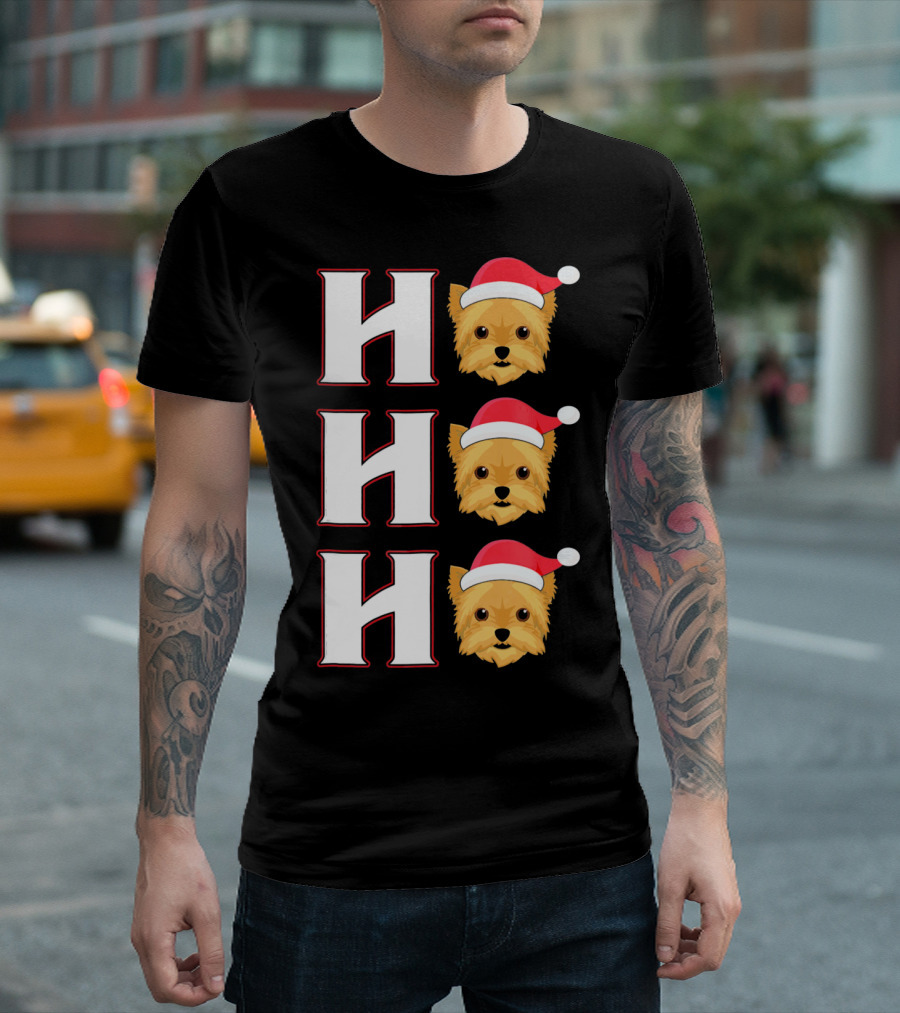 Ho Ho Ho Santa Hat Funny Yorkie Christmas Dog Holiday T-Shirt
