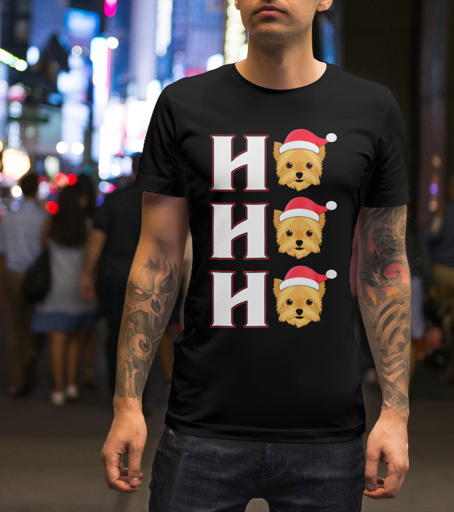 Ho Ho Ho Santa Hat Funny Yorkie Christmas Dog Holiday T-Shirt