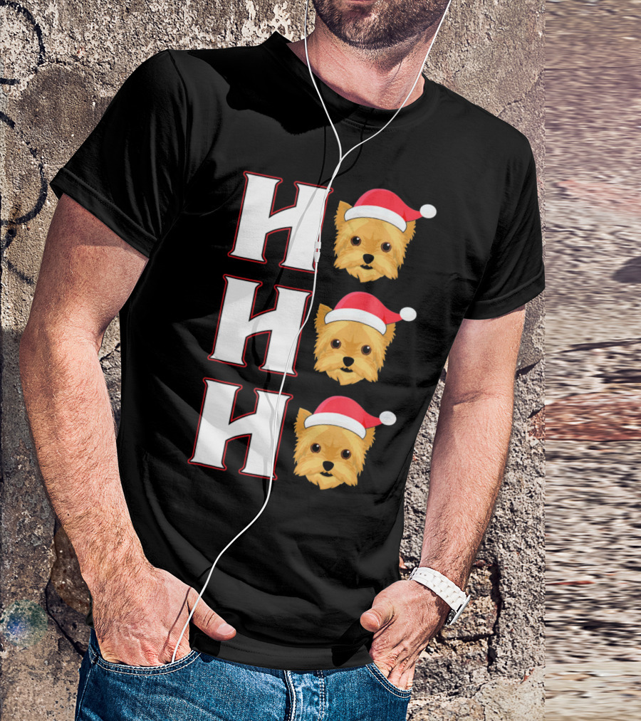Ho Ho Ho Santa Hat Funny Yorkie Christmas Dog Holiday T-Shirt
