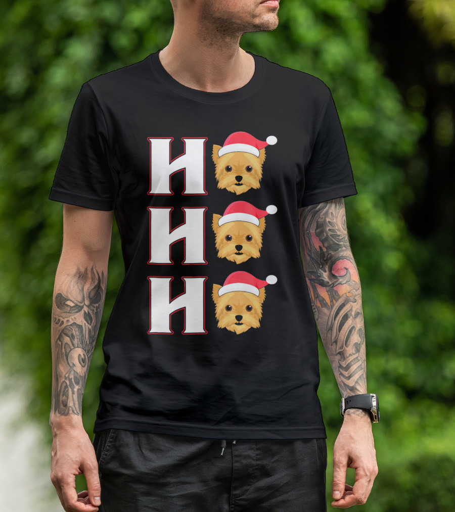 Ho Ho Ho Santa Hat Funny Yorkie Christmas Dog Holiday T-Shirt