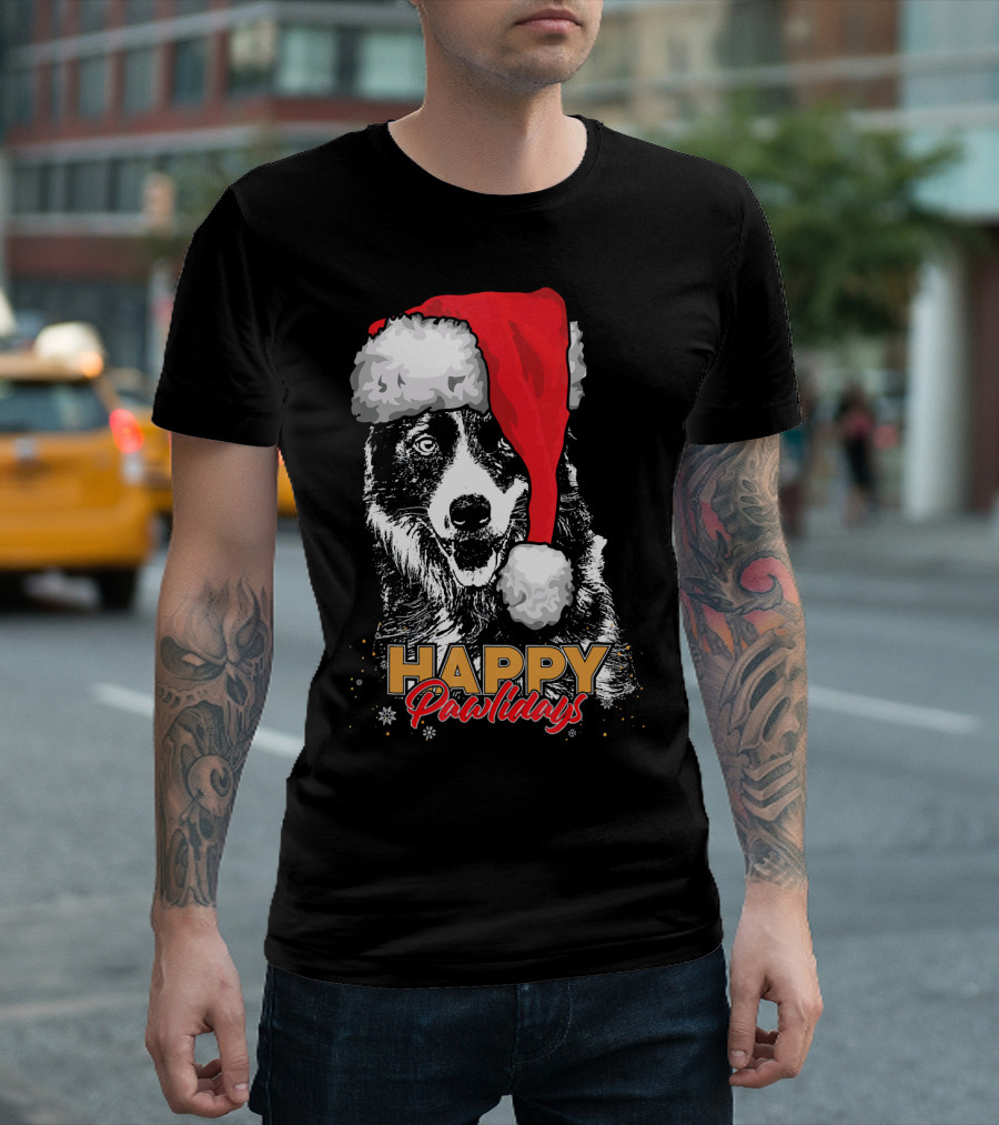 HAPPY PAWLIDAYS Funny Christmas Border Collie T-Shirt