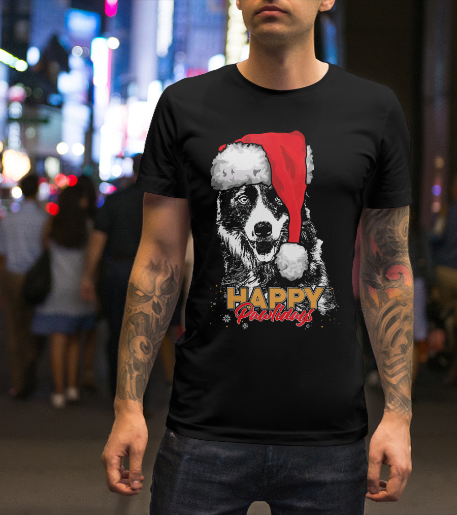 HAPPY PAWLIDAYS Funny Christmas Border Collie T-Shirt