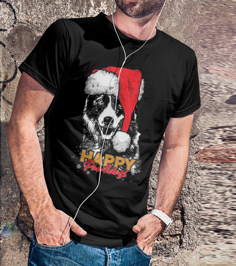 HAPPY PAWLIDAYS Funny Christmas Border Collie T-Shirt