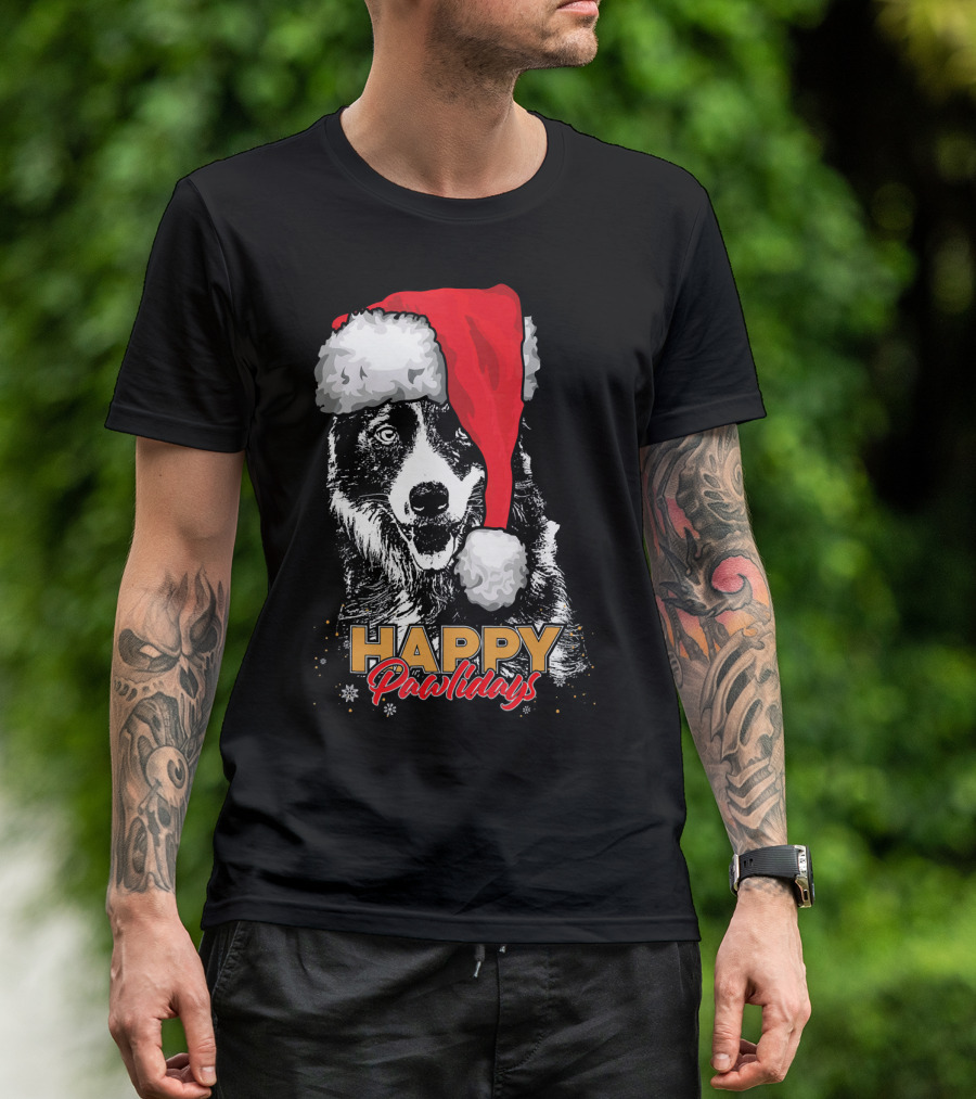 HAPPY PAWLIDAYS Funny Christmas Border Collie T-Shirt