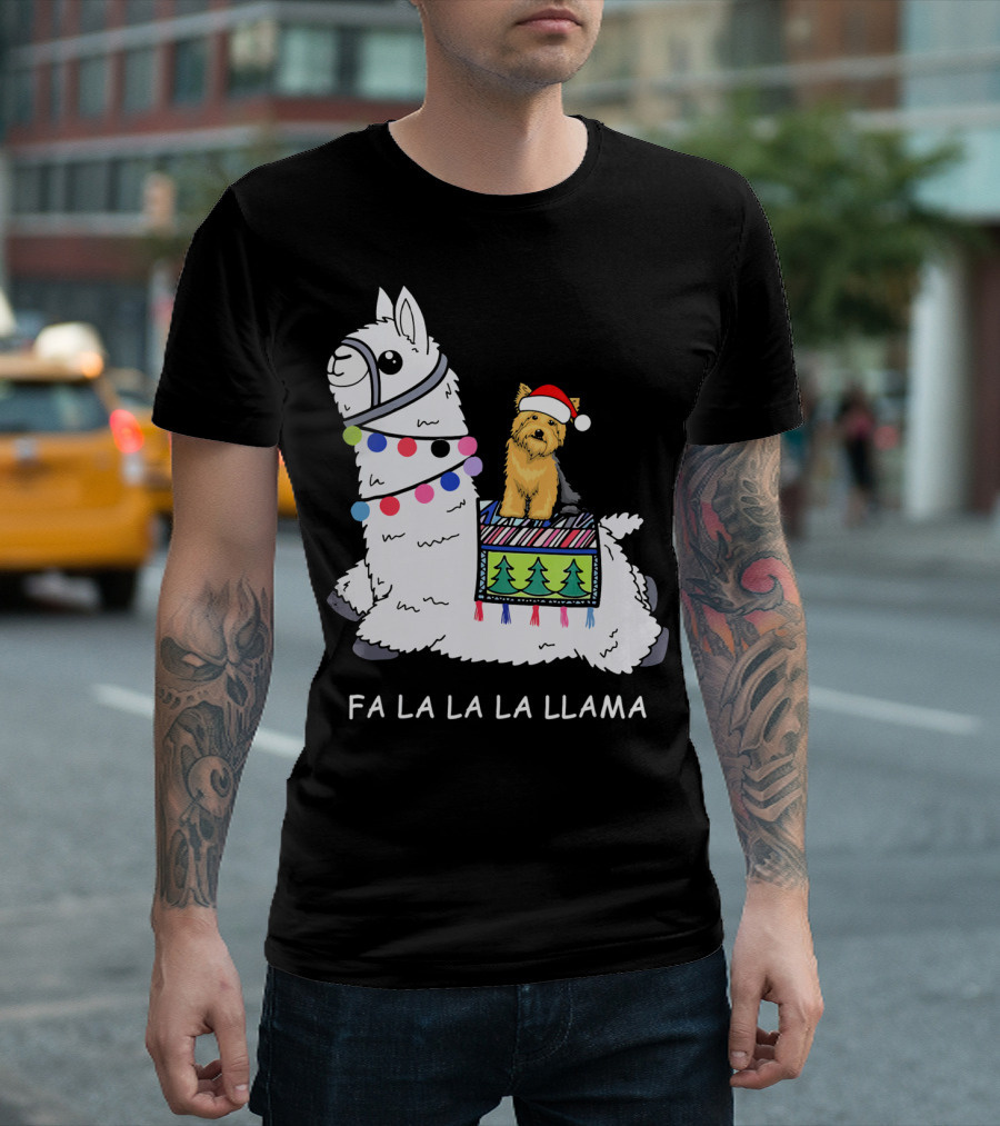 Fa La La La Llama With Yorkshire Terrier Riding Llama T-Shirt
