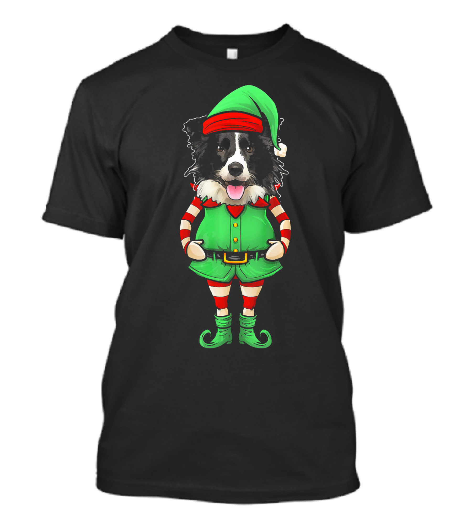 Christmas Elf Border Collie Dog In Festive Costume T-Shirt