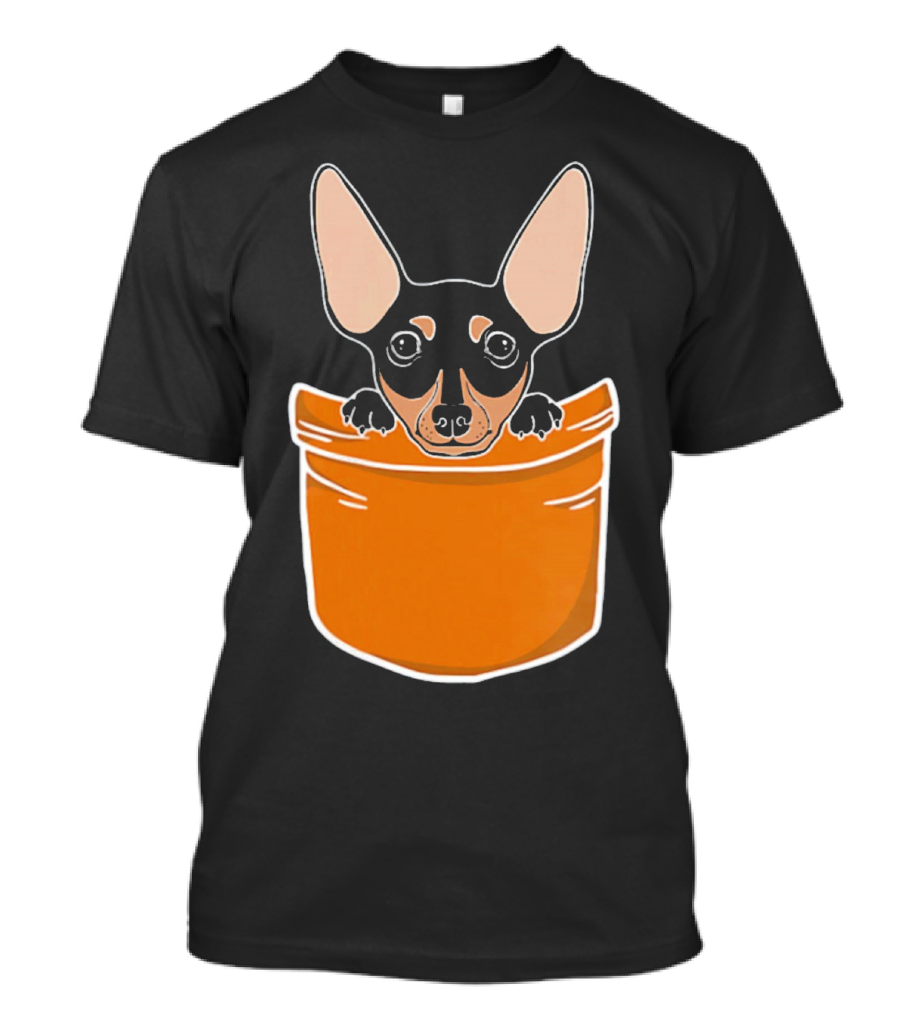 Pocket Miniature Pinscher Puppy Cute Dog In Orange Pocket T-Shirt