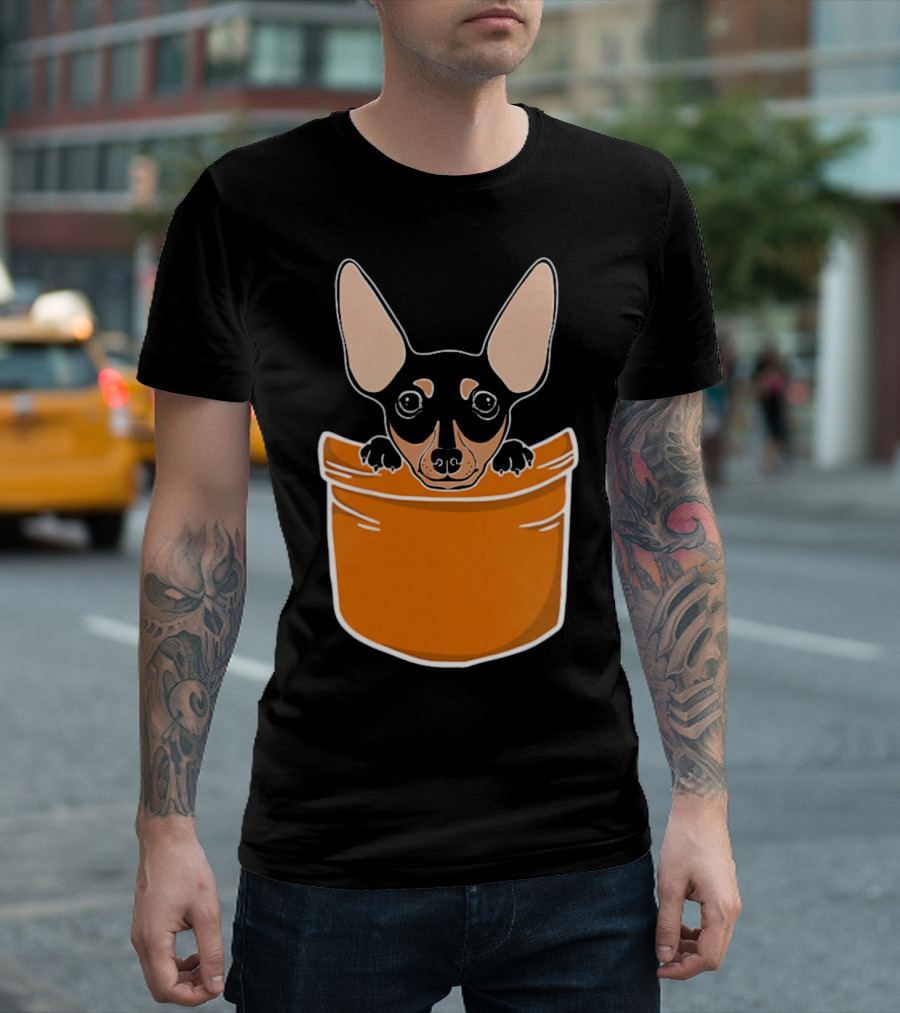 Pocket Miniature Pinscher Puppy Cute Dog in Orange Pocket T-Shirt