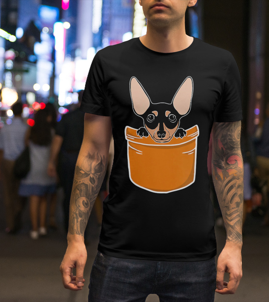 Pocket Miniature Pinscher Puppy Cute Dog In Orange Pocket T-Shirt