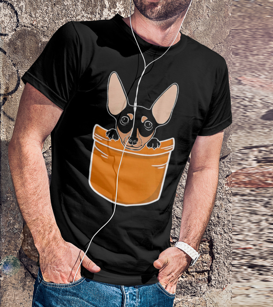 Pocket Miniature Pinscher Puppy Cute Dog In Orange Pocket T-Shirt