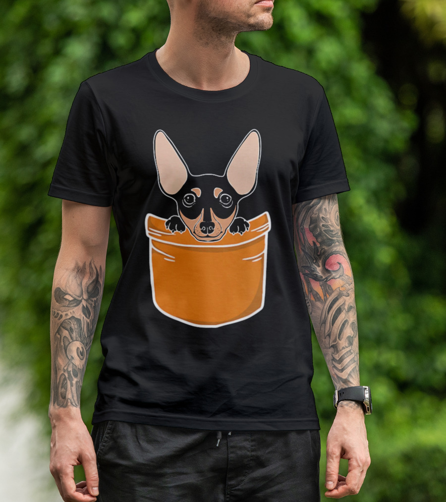 Pocket Miniature Pinscher Puppy Cute Dog In Orange Pocket T-Shirt