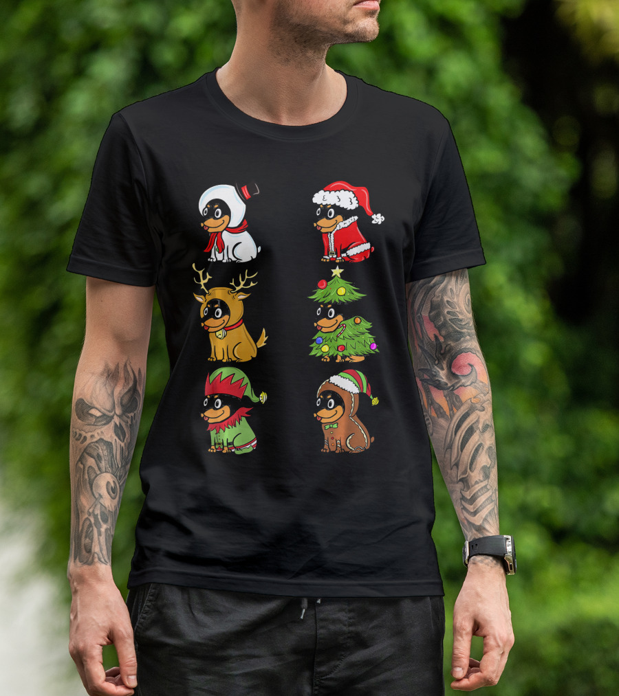 Miniature Pinscher Xmas Snowman Santa Reindeer Tree Elf Gingerbread T-Shirt