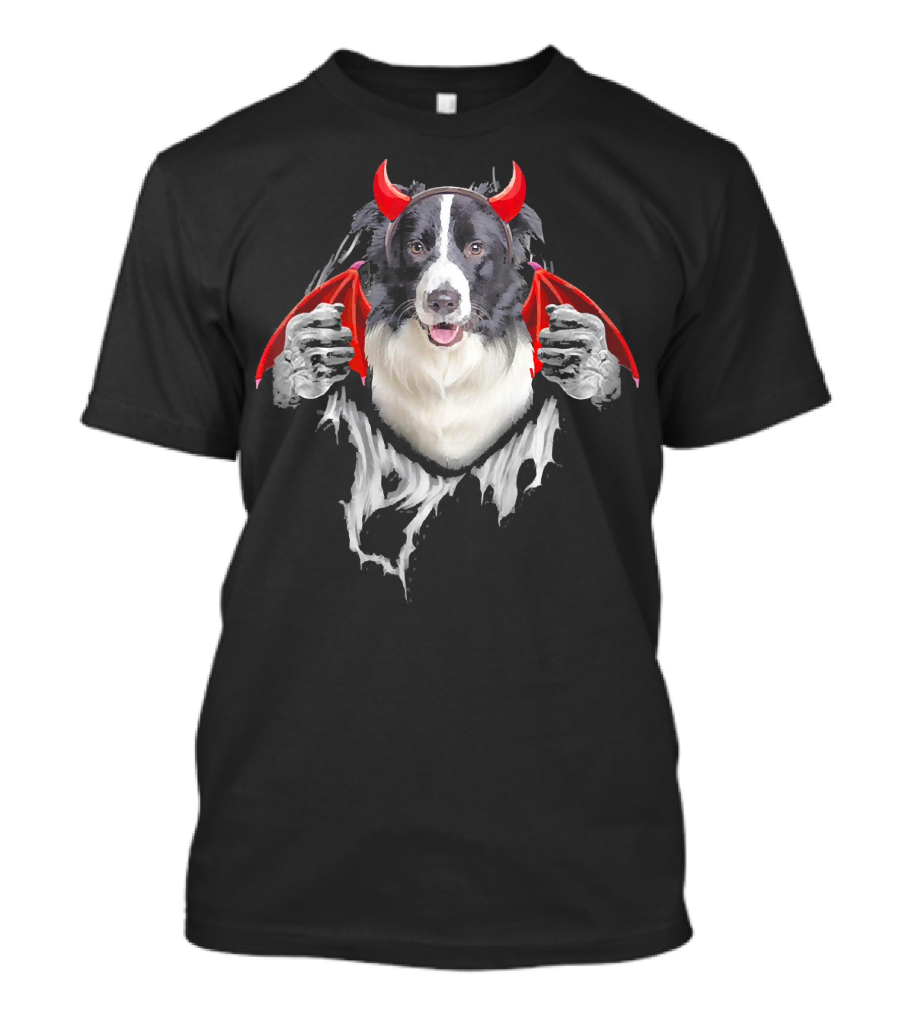 Funny Border Collie Dog With Dracula Devil Costume Wings T-Shirt
