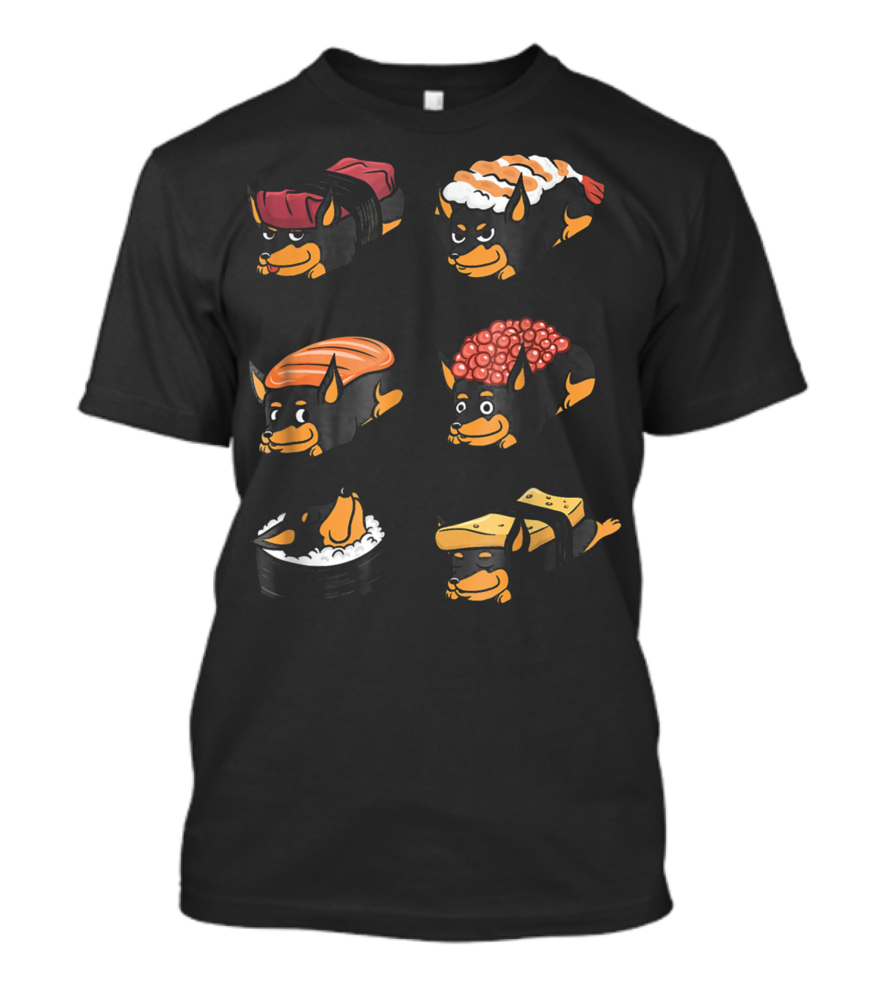 Miniature Pinscher Dog Sushi Fusion Nigiri Rolls T-Shirt