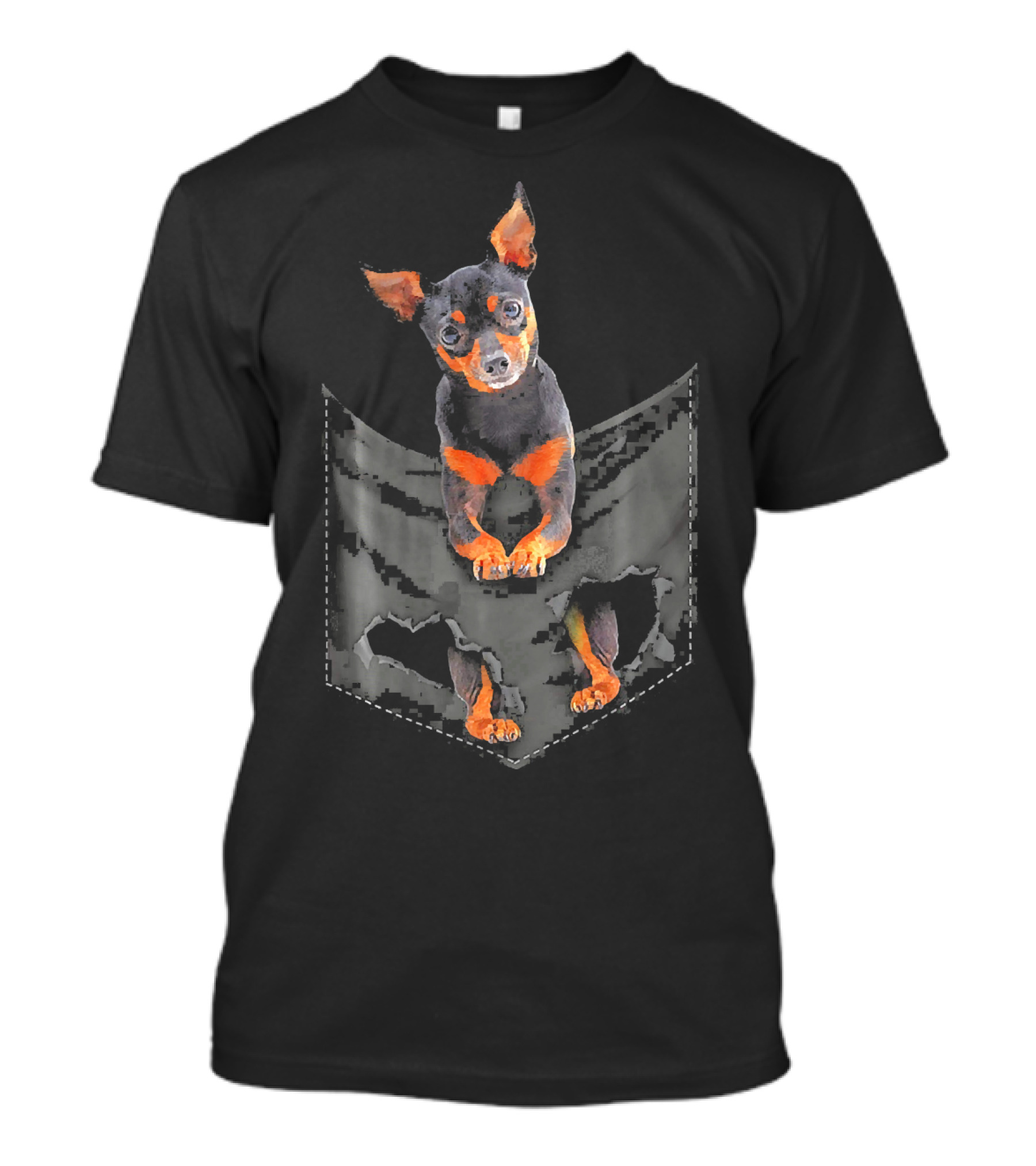Miniature Pinscher Dog In Pocket Design With Mid Dog T-Shirt