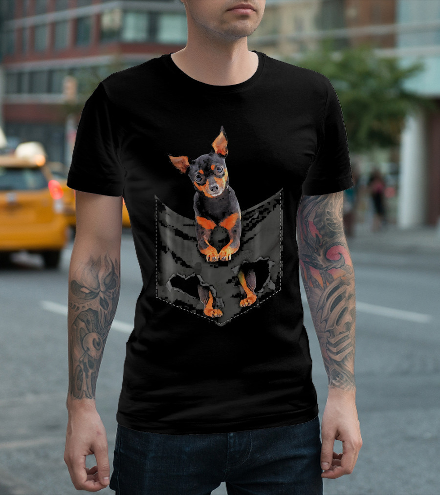 Miniature Pinscher Dog In Pocket Design With Mid Dog T-Shirt