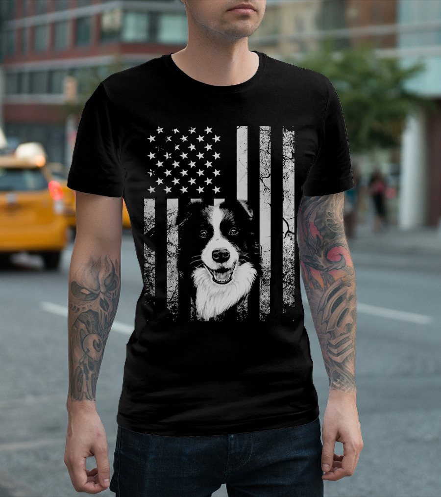 Perfect Border Collie Dog American Flag T-Shirt
