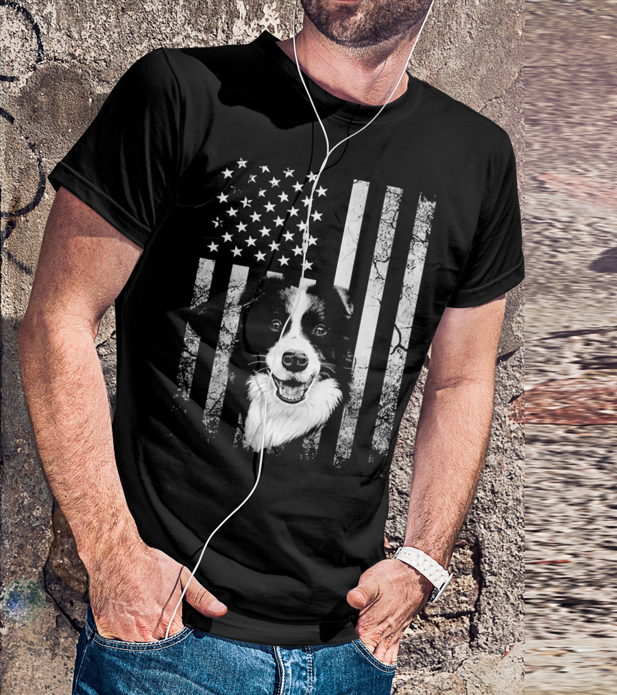 Perfect Border Collie Dog American Flag T-Shirt