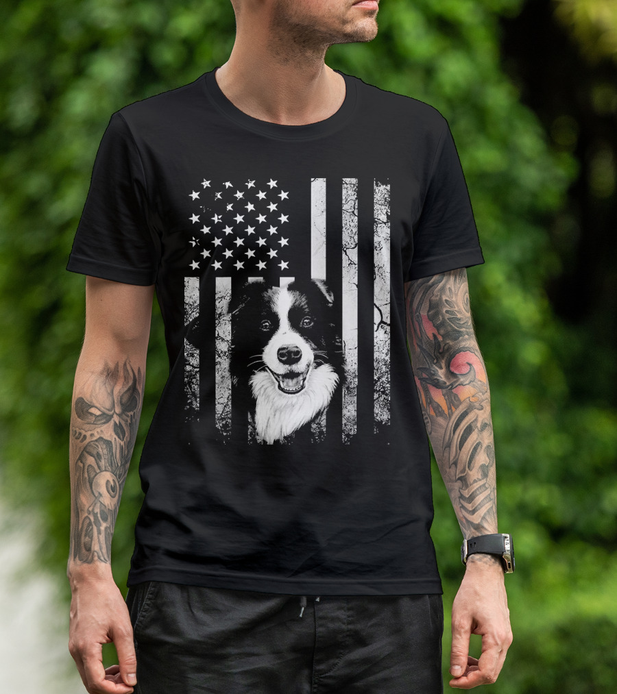 Perfect Border Collie Dog American Flag T-Shirt