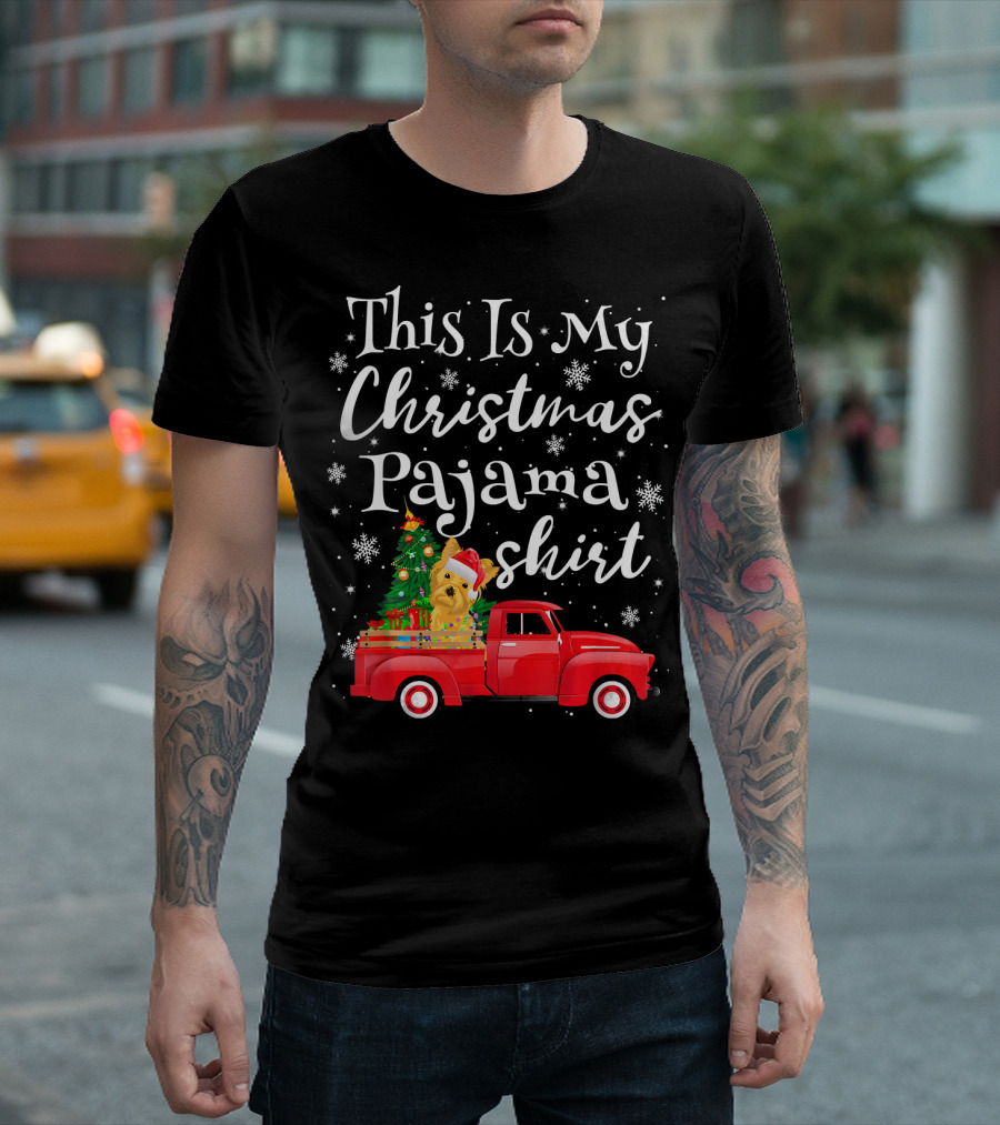 This Is My Christmas Pajama Shirt Yorkie Tree Red Truck Snowflakes T-Shirt