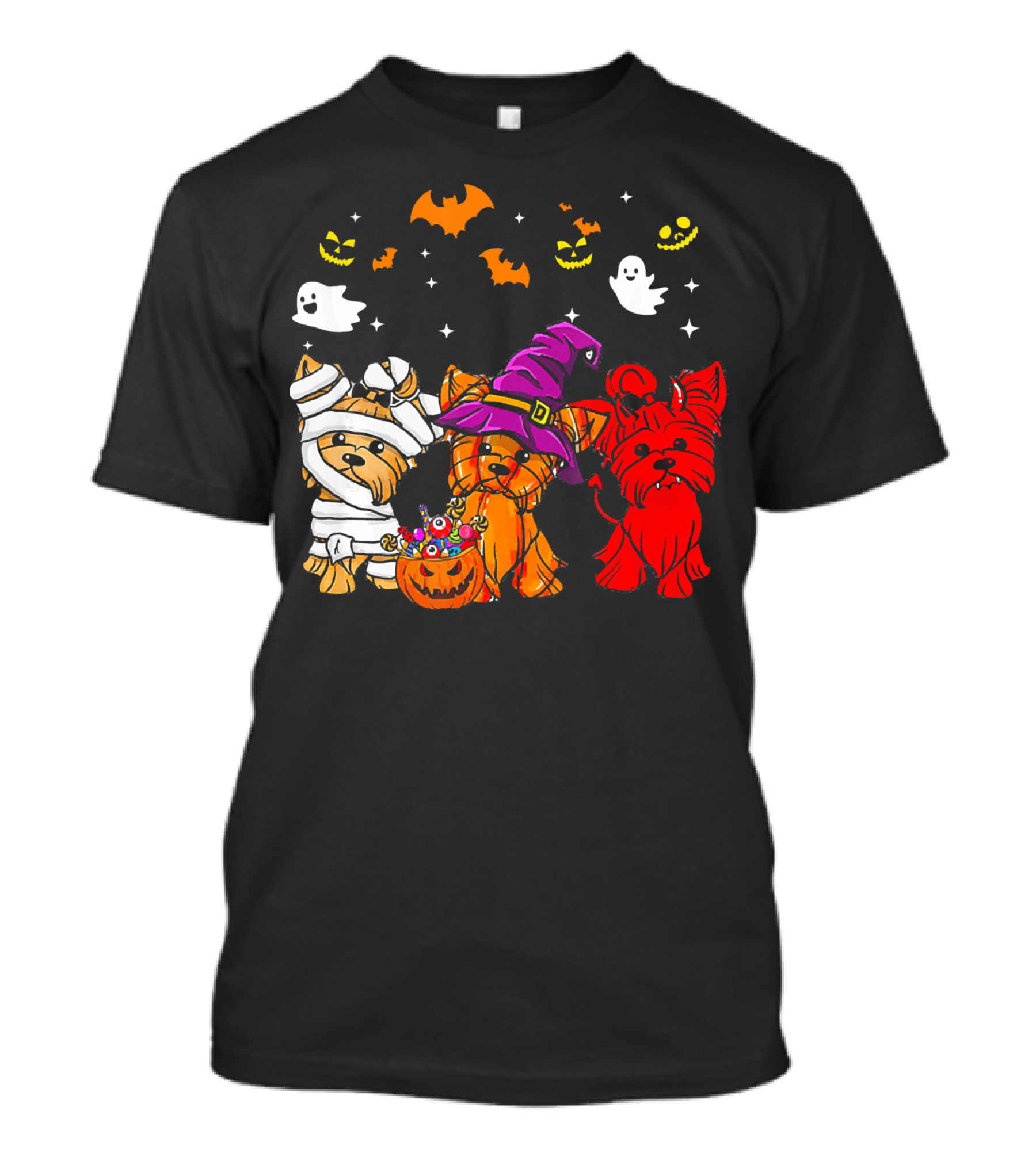 Yorkie Dogs Halloween Costumes Ghosts Bats Pumpkins T-Shirt