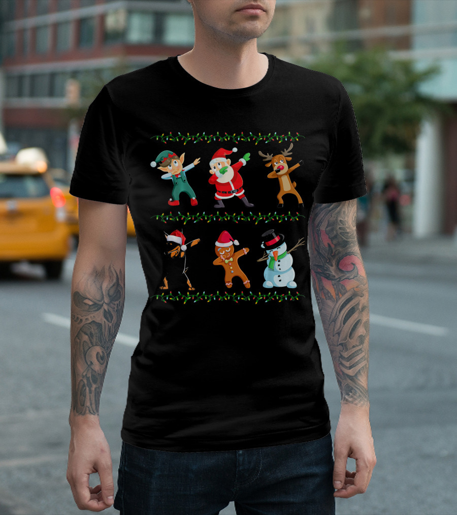 Elf Santa Reindeer Miniature Pinscher Gingerbread Snowman Dabbing Christmas T-Shirt
