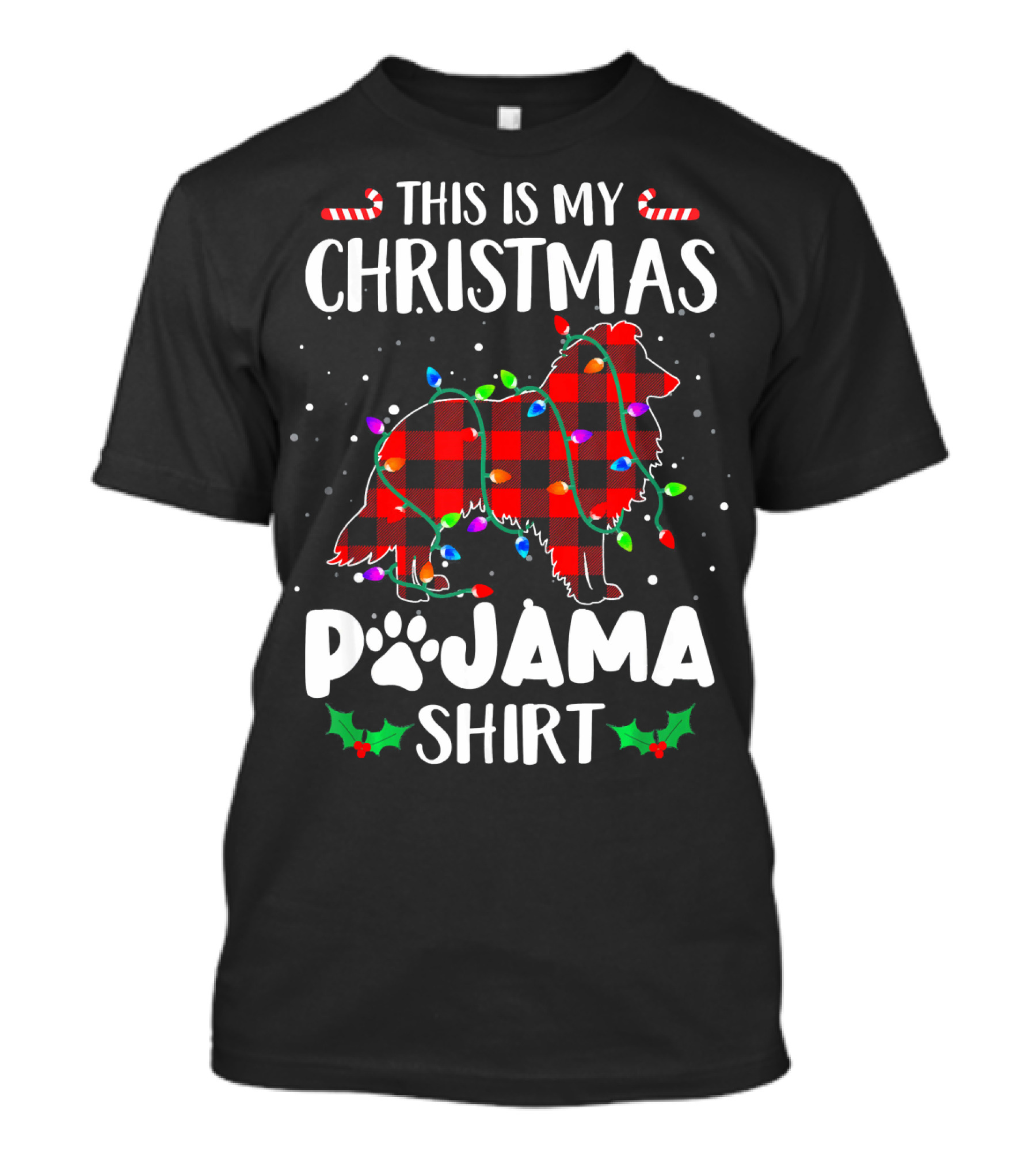 This Is My Christmas Pajama Shirt Border Collie Plaid Lights T-Shirt