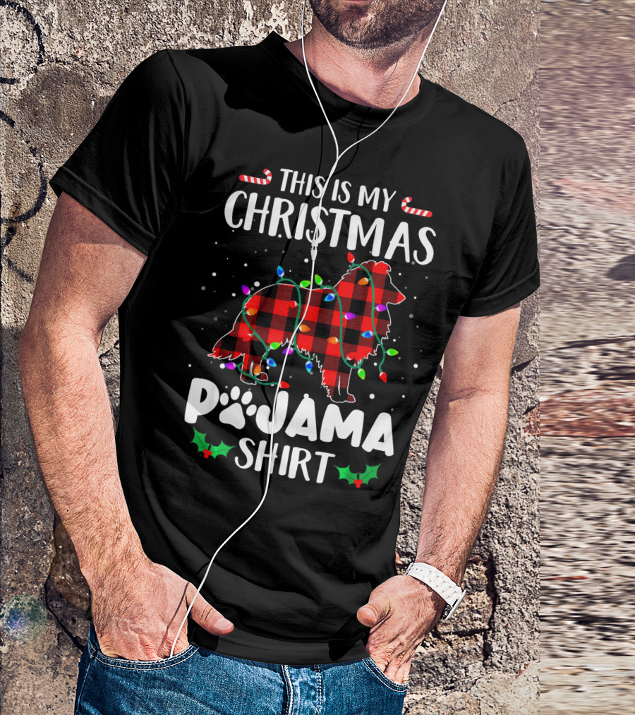 This Is My Christmas Pajama Shirt Border Collie Plaid Lights T-Shirt