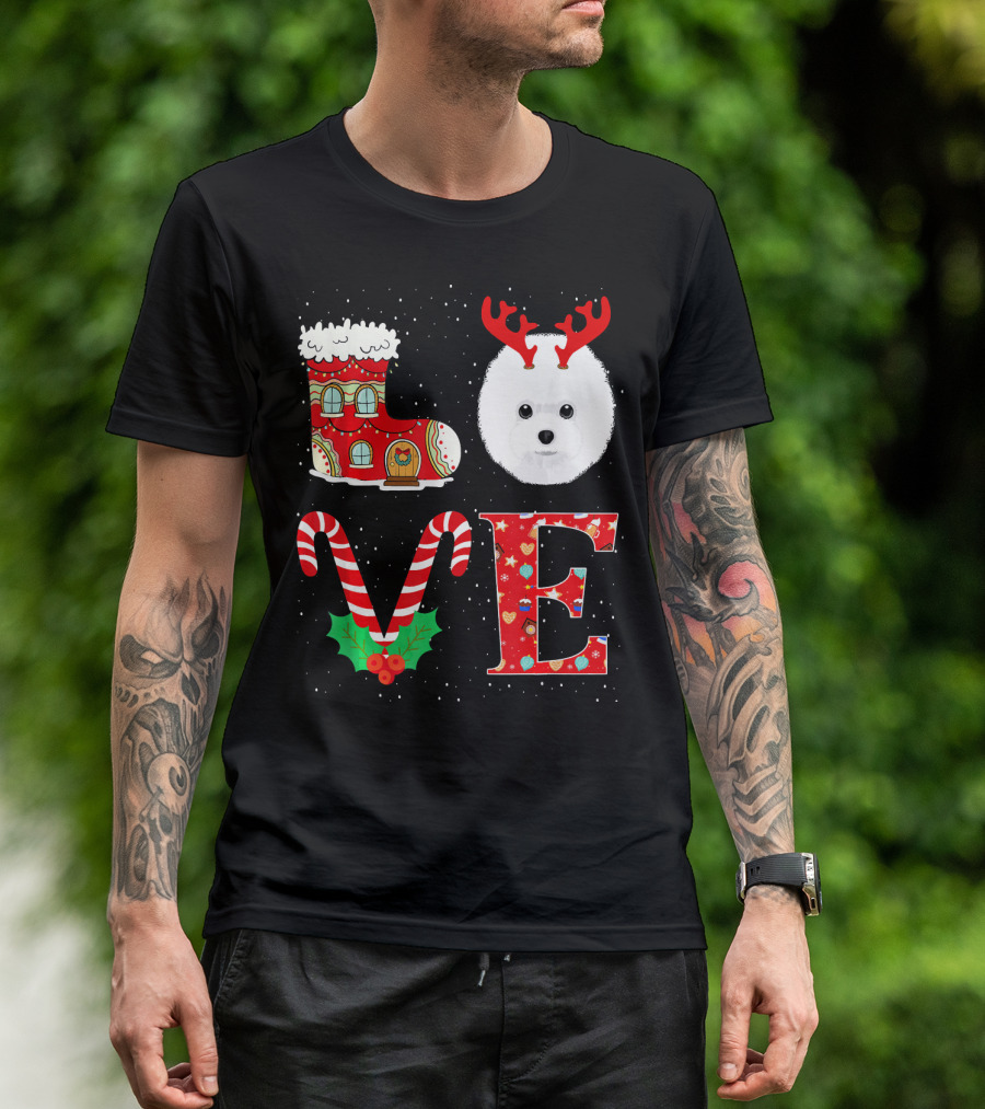 I Love My Bichon Frise Reindeer Horns Christmas Candy Cane Boot T-Shirt