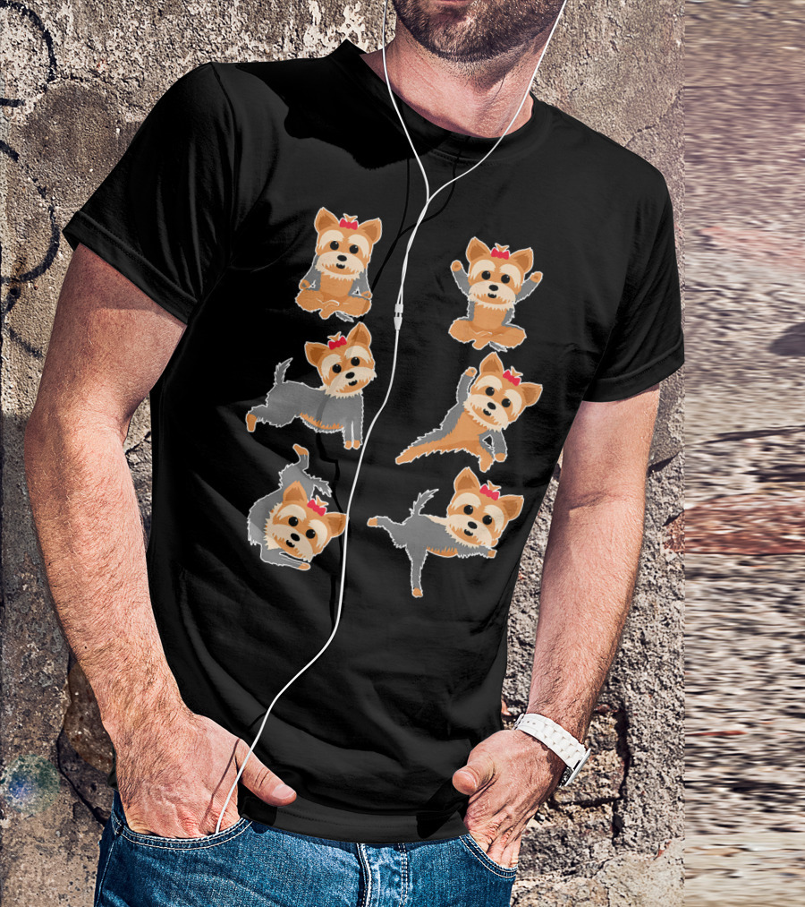 Funny Yorkie Yoga Poses Cute Dog Stretching Styles T-Shirt
