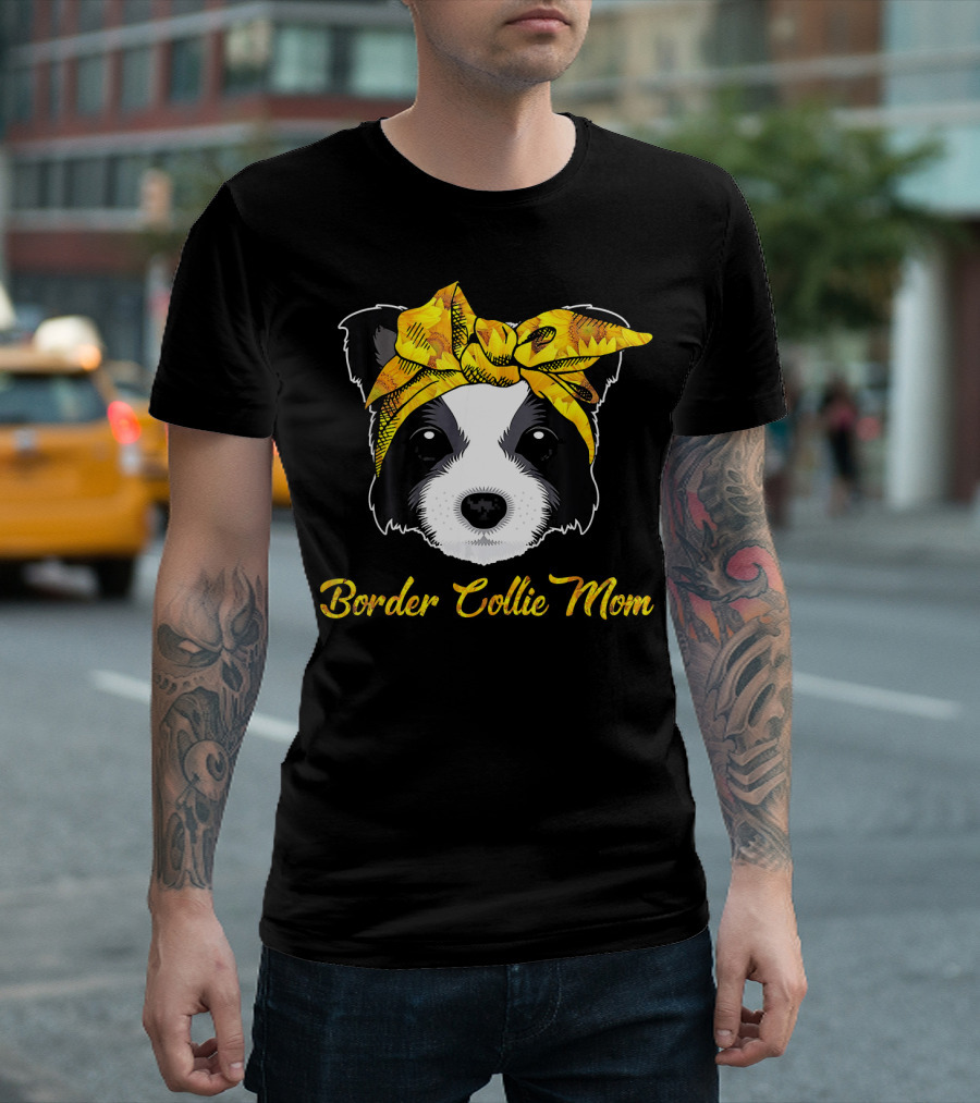 Border Collie Mom Sunflower Bandana T-Shirt