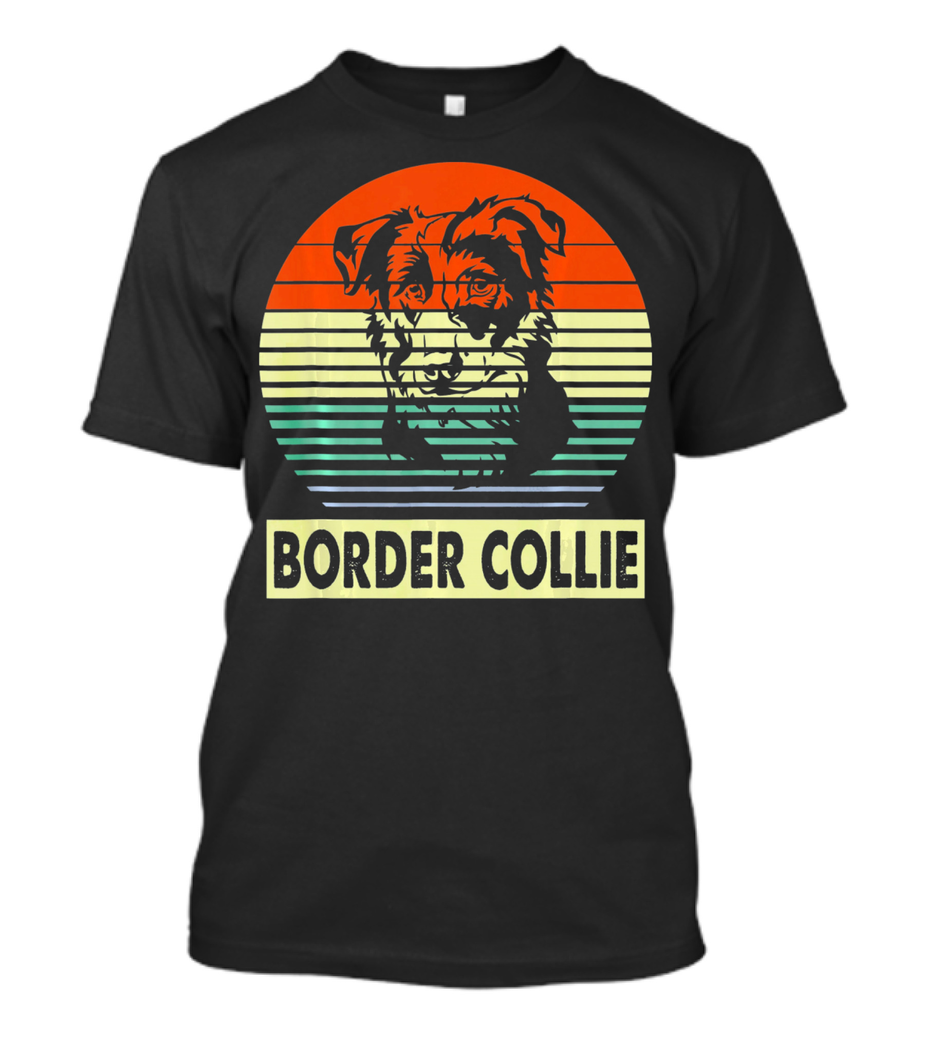 Retro Border Collie Vintage Sunset Stripes T-Shirt