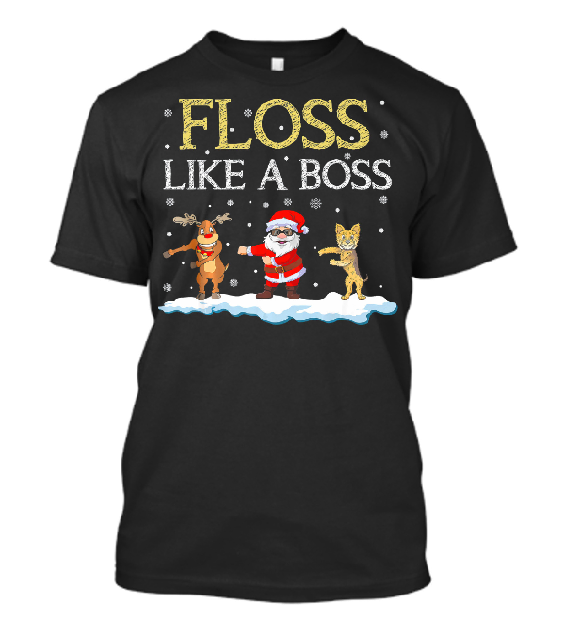 Floss Like A Boss Santa Reindeer Yorkie Christmas Dance T-Shirt