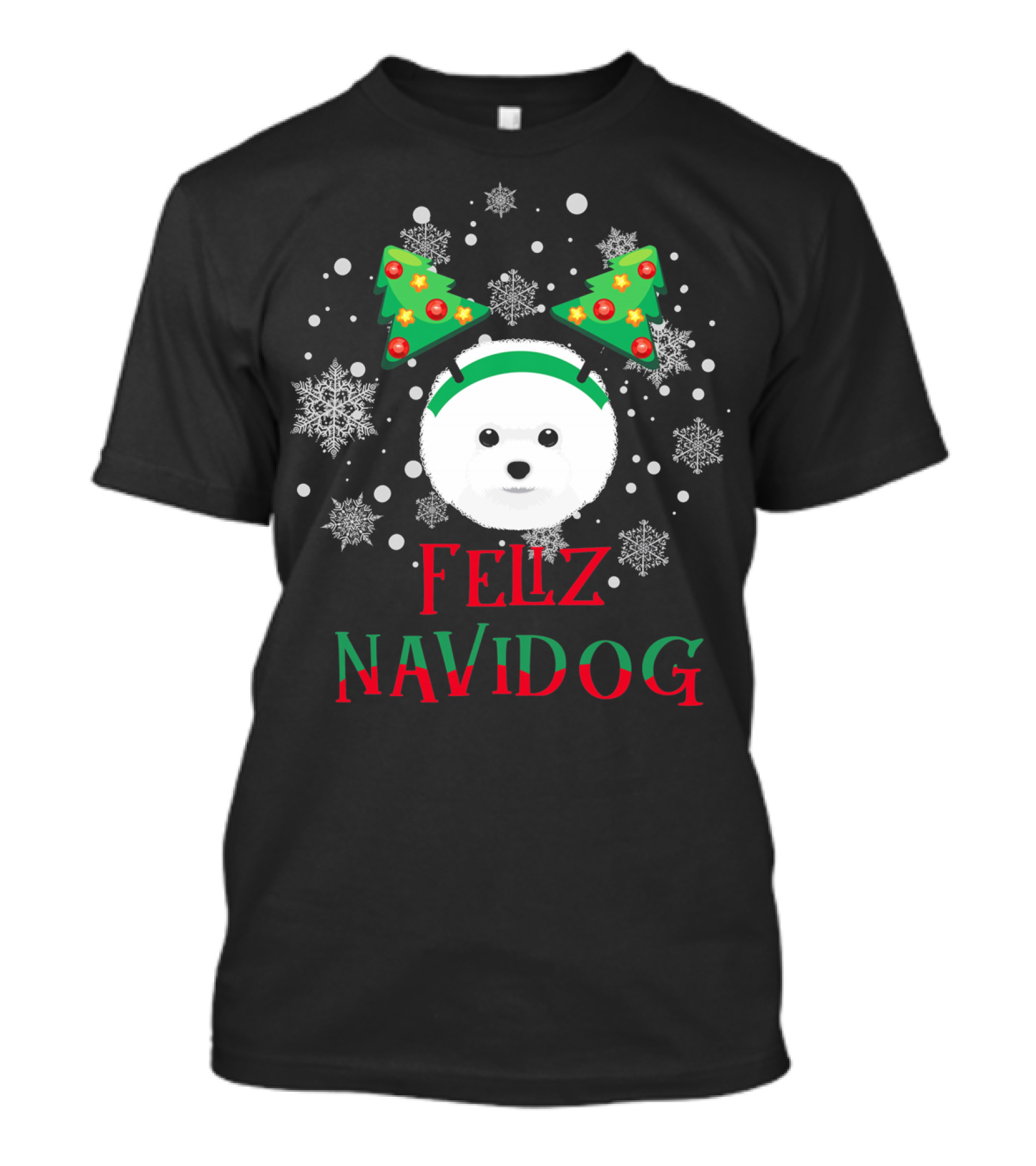 Feliz Navidog Bichon Frise Christmas Snowflake Hat T-Shirt