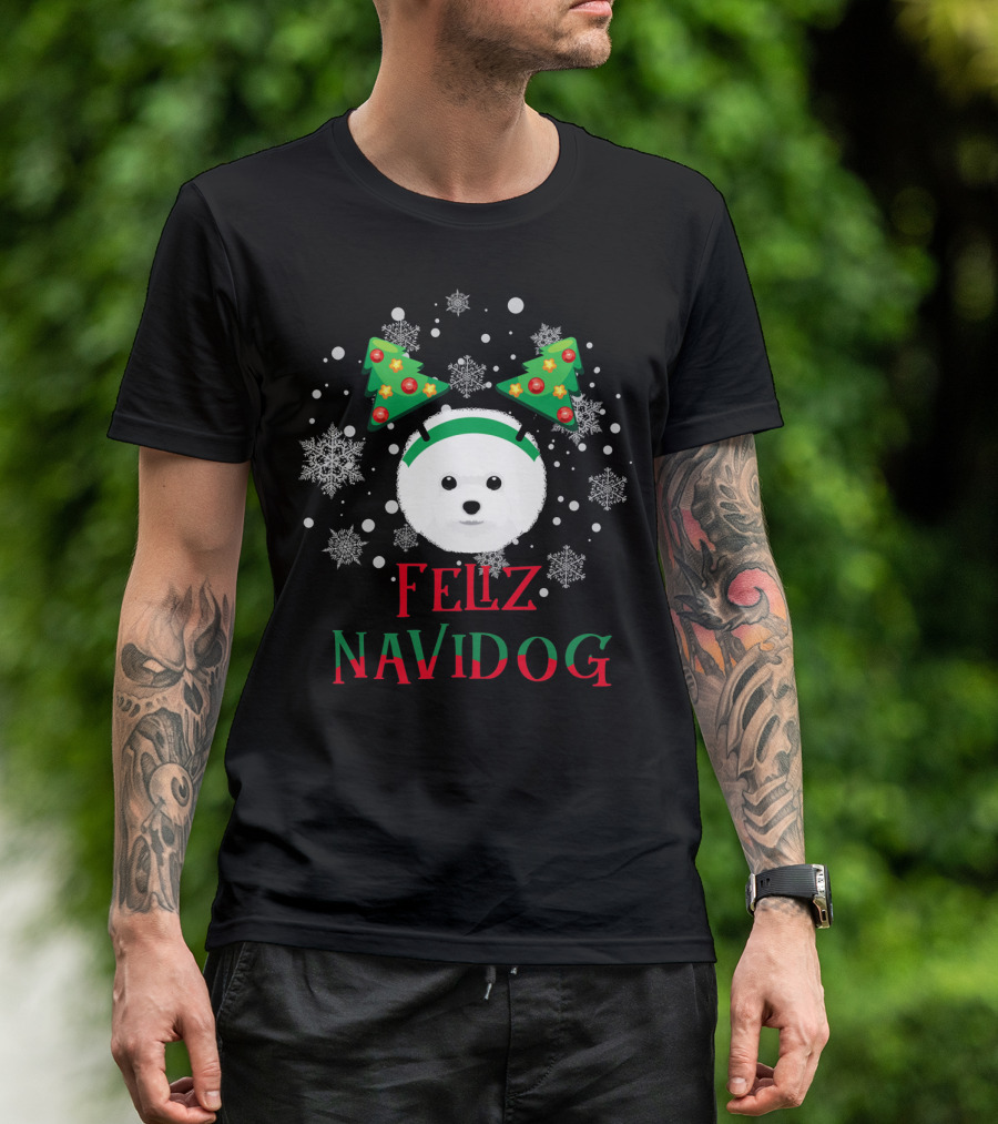 Feliz Navidog Bichon Frise Christmas Snowflake Hat T-Shirt